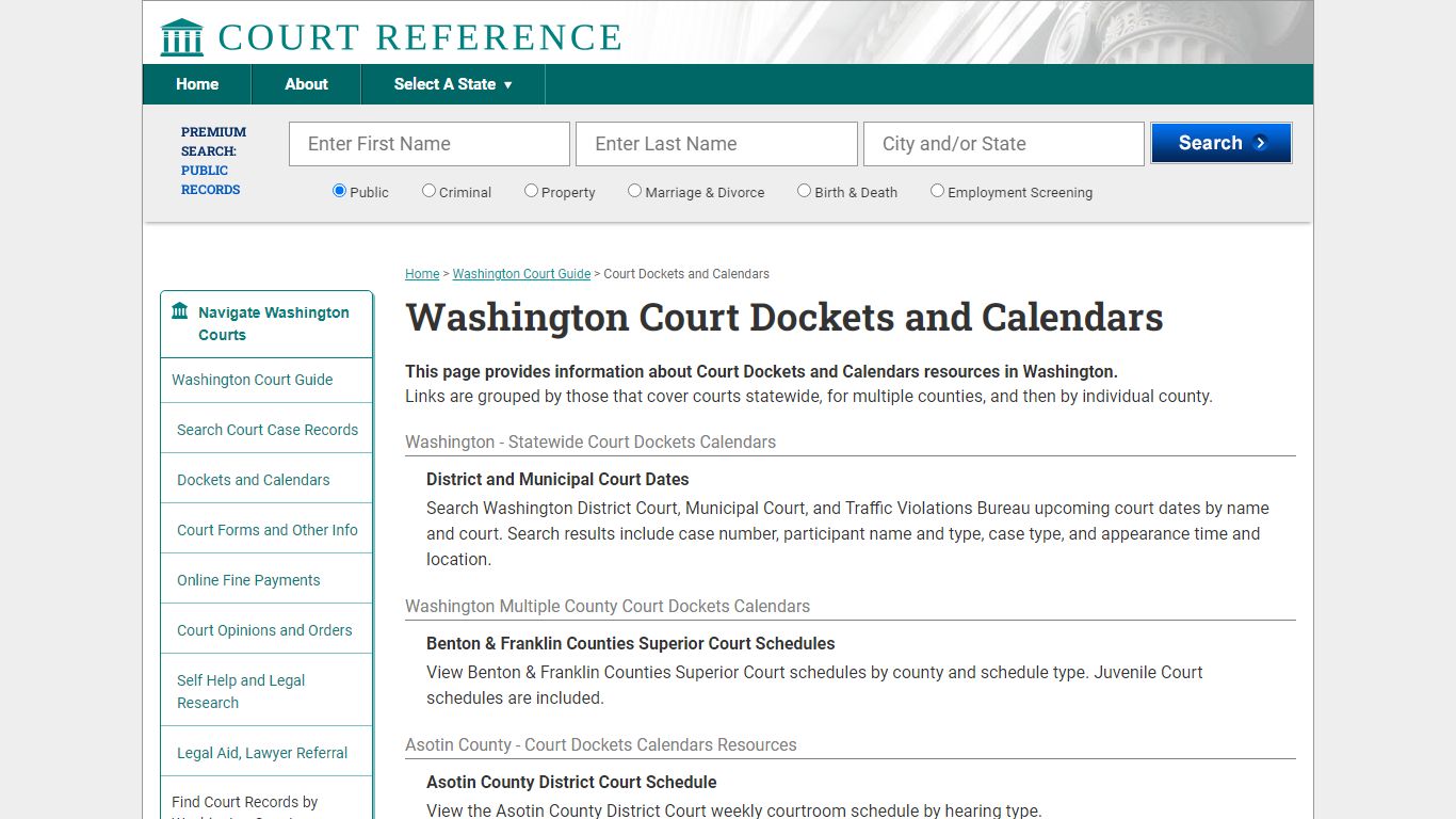 Washington Court Dockets and Calendars | CourtReference.com